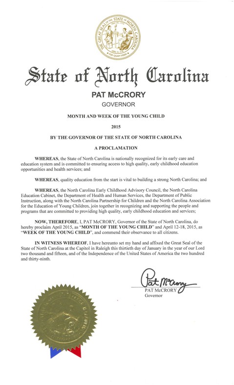 2015 Proclamation from  Gov  McCrory